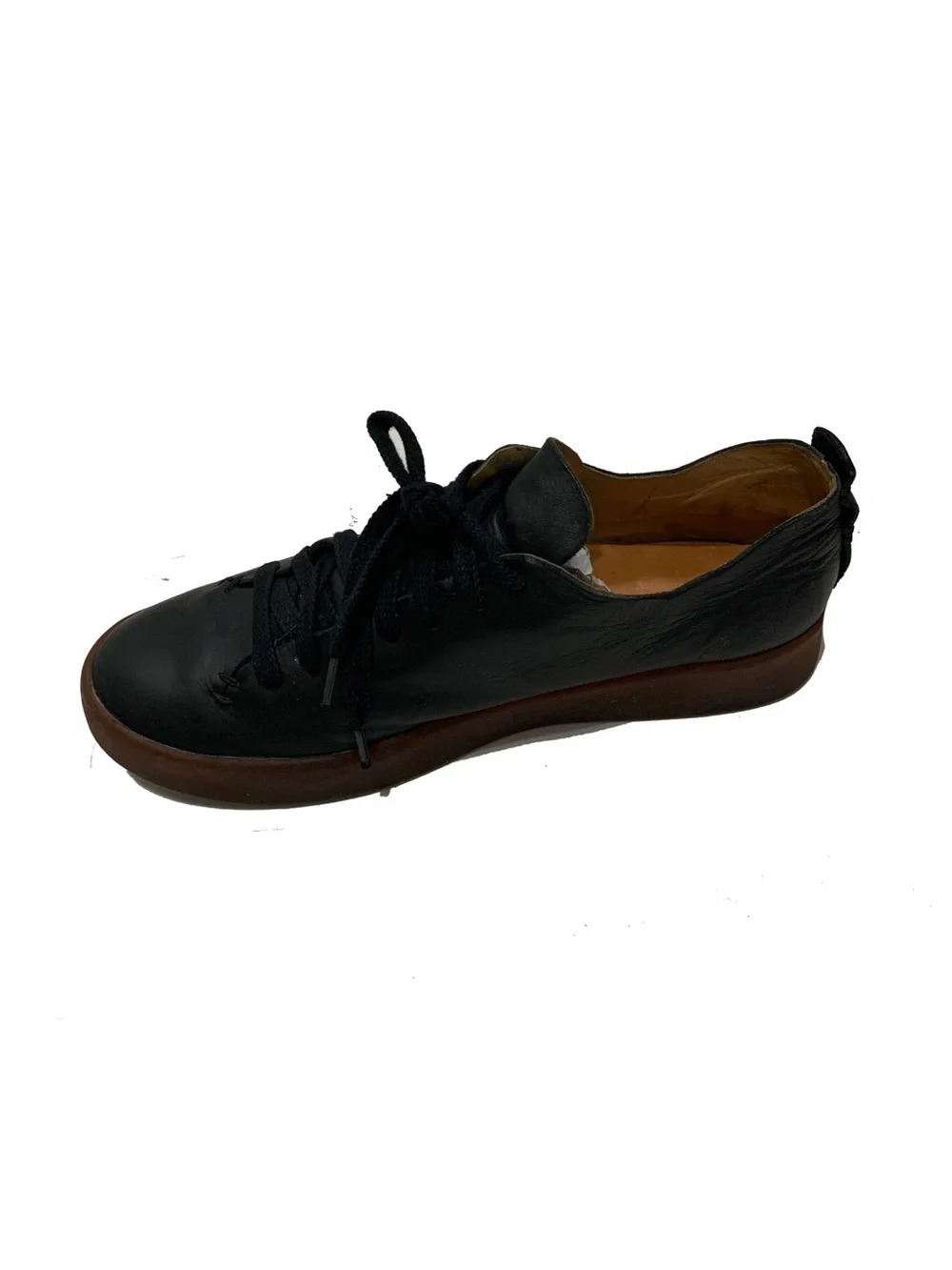 FEIT Black Leather Low-Top Sneakers with Brown Rubber Sole